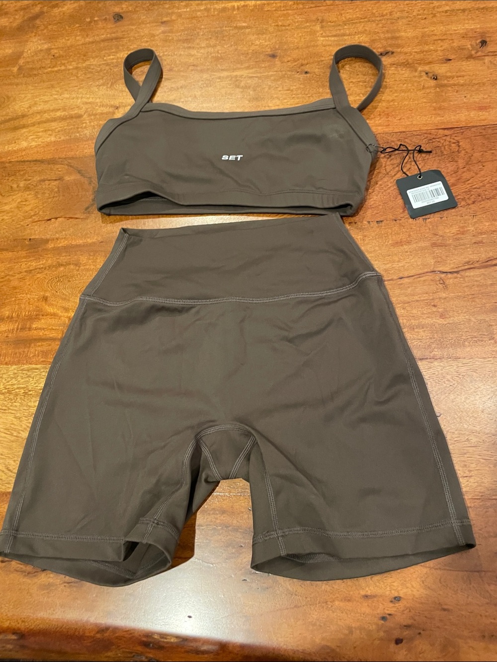 SET Active Women's High-Waist Bike Shorts & Crop Bralette in Brown size Small